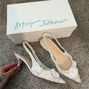 Betsey Johnson Dian White Lace Slingback Heels